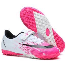 Children's Hook & Loop Soccer Shoes TF AG Boys Girls Pink Blue Gold Football Boots Sports Sneakers Youth Training Shoes