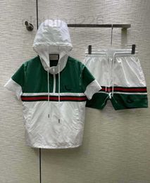 Women's Tracksuits Designer 23 Summer New G Sporty Style Half Zip Hooded Short Sleeves with Elastic Waist Shorts Contrast Color Casual Set DOOR