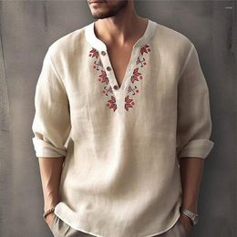 Men's Casual Shirts Men Long Sleeve Button-Down Shirt Blouse Loose Henley V-Neck Beach Tops T Solid Colour Thin Cardigan