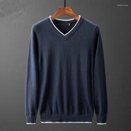 Men's Sweaters Autumn Men Pullover Spring Cotton V-Neck Solid Slim Jumpers Male Knitwear Man Simple Korean Style Jersey 5XL