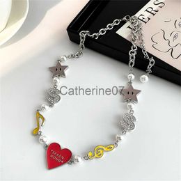 Pendant Necklaces Korean simple and lovely Colour stainless steel love necklace female creative personality exquisite pendant ornaments J230809