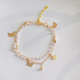 Strand 2023 Fashion Trend Unique Design Elegant Delicate Double Layer Butterfly Pearl Bracelet Women Jewelry Party Premium Gift