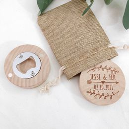 Other Event Party Supplies Personalised Wedding Favour Engraved Wooden Wedding Fridge Magnet Beer Bottle Opener Wedding Guest Souvenir Gift With Burlap Bag 230809