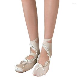 Women Socks Xingqing Dance Ballet 2000s Aesthetic Lace Trim Bandage No Show Low Cut Invisible For Daily Yoga Running