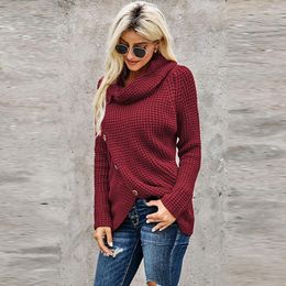 Women's Sweaters Autumn Spring Sweater Cowl Neck Long Sleeve Irregular Button Pullover Tops Fashion Lady Knit Wholesale