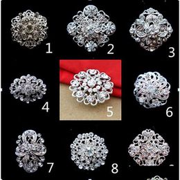 Jewelry Sparkly Sier Plated Clear Rhinestone Crystal Flower Diamante Brooch Bouquet Party Pins Drop Delivery Events Accessories Dhtpt