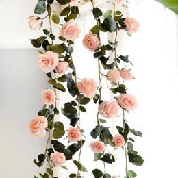 Decorative Flowers 180cm/1pc Artificial Rose Rattan For Home DIY Wedding Garden Decoration Flower Vine Hanging Garland Wall