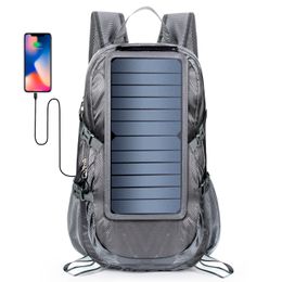 School Bags Solar Backpack Foldable Hiking Daypack With 5V Power Supply 6.5W Solar Panel Charge For Cell Phones 230809