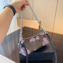 2023 Women Underarm Bags Fashion Chain Handbags Purple Printting Shoulder Bags Designer Dinner Bag Crossbody Purse