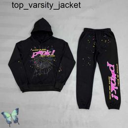 Men's Hoodies Sweatshirts Black Sp5der Tracksuit 555555 Foam Print Pink Hot Drill Diamonds Spider Hoodie Sweatshirt Men Women Sweatpants hoodie