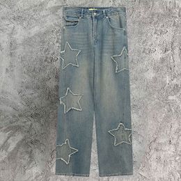 Men's Jeans Retro Star Pattern Colour Contrast Stitching Zippers Men Jean Hombre Streetwear Denim Pant Clothing Casual Pantalones Homme 230809