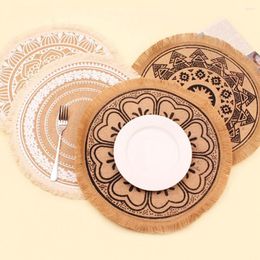 Table Mats Mat Retro Dishware Place With Tassel Round Tableware Cup Placemat Home Decoration Kitchen Tools