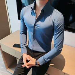 Men's Casual Shirts British Style Gentleman V-neck Shirt For Men Solid Color Long Sleeved Fashion Business Social Dress M-5XL