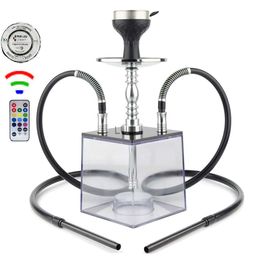 Heater Set Hoses Square Chicha Box Tobacco Stainless Hookah Shisha With Acrylic Complete Light Nice Nargile 2 42cm Steel HKD230809