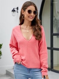 Women's Sweaters Solid Knitting For Women Deep V Neck Batwing Sleeve Loose Folds Casual Pullovers Female Autumn Sweater 2023