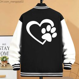 Women's Leather Faux Leather Love Cat P Footprints Clothing Women's Street Wool Button Baseball Uniform Fashion Extra Large Coat Casual Loose S-5Xljacks Z230809