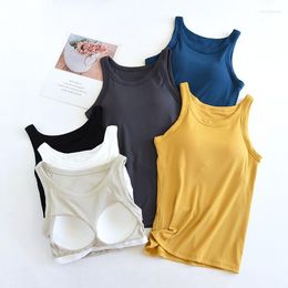 Women's Sleepwear Comfortable Chest Pads Vest Bottoming Shirt One-Piece Pyjamas Cotton Sleep Tops Sleeveless Women T-Shirts