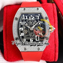 ZYF 67-01 Automatic Mechanical Mens Watch 316L Stainless Steel Paved Diamonds Case Skeleton Dial Number Markers Red Rubber Strap eternity Herrenuhr Reloj Watches