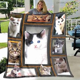 Blankets Swaddling Cat and dog pattern flannel throw blanket animal super soft and warm four seasons sofa bedroom decoration children's gift Z230809