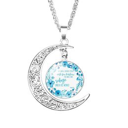 Pendant Necklaces Christian Bible Verse Moon For Women Catholic Church Scripture Glass Time Gem Cabochon Chains Fashion Jewellery Drop D Dhi8P