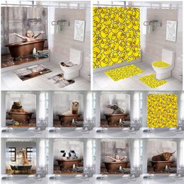 Toothbrush Holders Vintage Bathtub Animal Alpaca Waterproof Shower Curtain Set 12 Hooks Bathroom Giraffe Bear Child Bath Mildew Proof Decor 230809