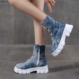 New Autumn Camouflage Mid Calf Boots Women's Summer Canvas Sneakers Fashion High Tube Breathable Thick Soled Locomotive Booties L230704