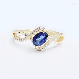 Cluster Rings Per Jewellery Natural Real Blue Sapphire Ring 925 Sterling Silver 4 6mm 0.6ct Gemstone Fine Women T236160