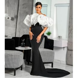 Arabic Aso Ebi White Black Prom Dresses Mermaid Strapless Satin Evening Formal Party Stylish Sexy Second Reception Gowns