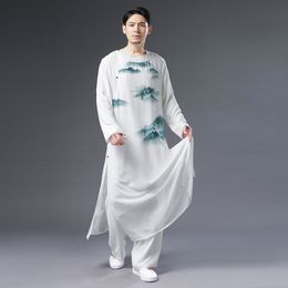 Chinese ethnic clothing for men Traditional Tang Suit Robes Vintage Hanfu oriental Costume landscape pattern printing Qipao Gown