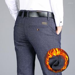 Men's Pants 2023 Winter Warm Casual Business Fashion Slim Fit Stretch Thicken Blue Black Cotton Trousers Male 28-40