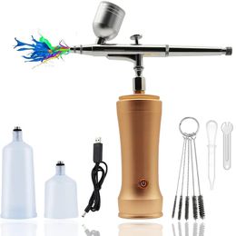 Portable Airbrush Kit: USB Rechargeable Airbrush Gun for Makeup, Tattoos, Nail Art, Cake Decorating & More - Golden