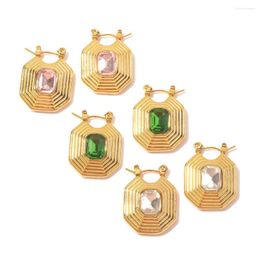 Stud Earrings Stainless Steel PVD 18K Gold Plated Tarnish Waterproof Colourful Stone Hoop For Woman Jewellery Wholesale Trendy