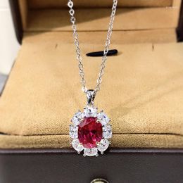 Chains 2023 925 Sterling Silver Jewellery Necklace Ruby Pendant Diamond Female INS Style