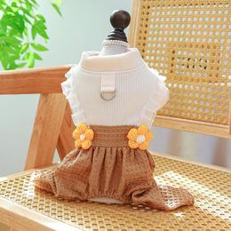 Dog Apparel Corduroy Flower Decoration Clothes Winter Four Legs Waffle Pet Jumpsuits For Autumn Small Dogs Overalls Chien