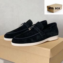 Elegant Men's casual shoes LP loafers flat low top suede Cow leather oxfords Loros.Piana Moccasins walk comfort loafer slip on loafer rubber sole flats box dust bag