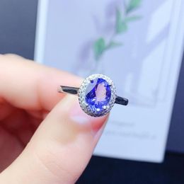 Cluster Rings Sterling Silver 925 Natural Tanzanite Cut Good Engagement Ring Women's Exquisite Luxury Gem Wedding