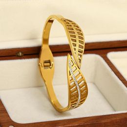 Bangle Greatera Unique Design Stainless Steel Leaves Bangles Bracelets For Women Matte Gold Plated Plant Party Jewelry