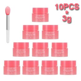 Lip Balm 10PCS Korea Sleeping Mask 3G Night Moisturizer Bleach Cream Strawberry Care With Free Brush 230808