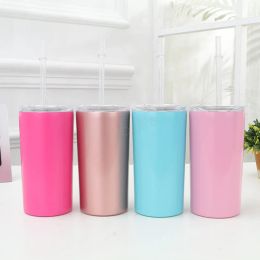 12OZ Stainless Steel Straight Cup Tall Skinny Tumbler Vacuum Insulation Water coffee Mug Water Cups with Lid Straw