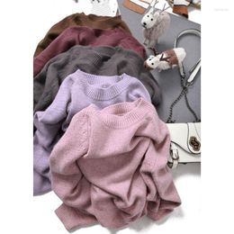 Women's Sweaters All-match Thin Round Neck Knitted One-button Pearl 6-color Raccoon Fleece Warm Thick Top
