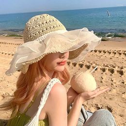Wide Brim Hats Women Lace Sun For Straw Beach Side Cap Fisherman Dome Elegant Panama Bucket Hat Femme Summer
