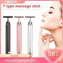 Face Massager TShape 24k Energy Beauty Bar Vibrating Roller Massager Facelift Devices Skin Tightening Antiwrinkle Massage Roller 230808