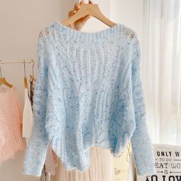 Women's Sweaters Soft And Gentle Mohair Sweater Loose Pullover Batwing-Sleeve Short Spring Autumn Irregular Hollow Top Pull