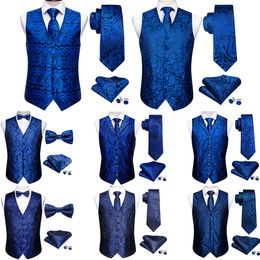 Men's Vests Elegant Men's Vest Silk Spring Royal Blue Sky Blue Navy Paisley Male Formal Waistcoat Suit Sleeveless Jacket Dress Barry Wang 230808