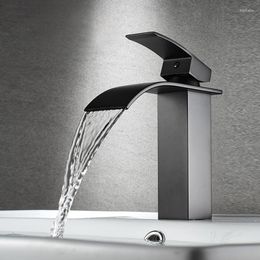 Bathroom Sink Faucets SUS304 Stainless Steel Waterfall Faucet Basin Wash And Cold Water Black Silver Chrome Plating