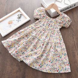 Girl's Dresses Gaun Bayi Perempuan Musim Panas Motif Bunga Kostum Lengan Pendek Baju Anak Motif Bunga Pakaian Kasual 3-7Y