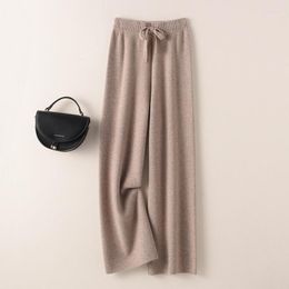 Women's Pants Cashmere Ladies High Waist Wide Leg Casual Knitted Trousers 2023 Winter Pure Wool Loose