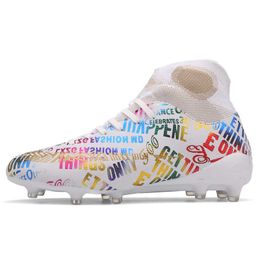 Graffiti Design Womens Mens Football Boots TF AG White Orange Black Soccer Shoes High Top Youth Training Shoes New Style Size 35-45