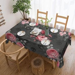 Table Cloth Gothic Roses And Skulls Pattern Rectangular Tablecloth Waterproof Floral Cover