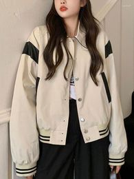 Women's Jackets Harajuku Beige Crop Bomber Women Hip Hop Korean Streetwear Windbreaker Cargo Jacket Oversize Kpop Patchwork Coat Top